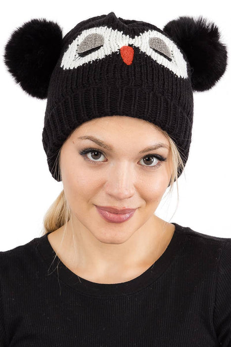 Sleeping Owl Fuzzy Fleece Chunky Knitted Beanie