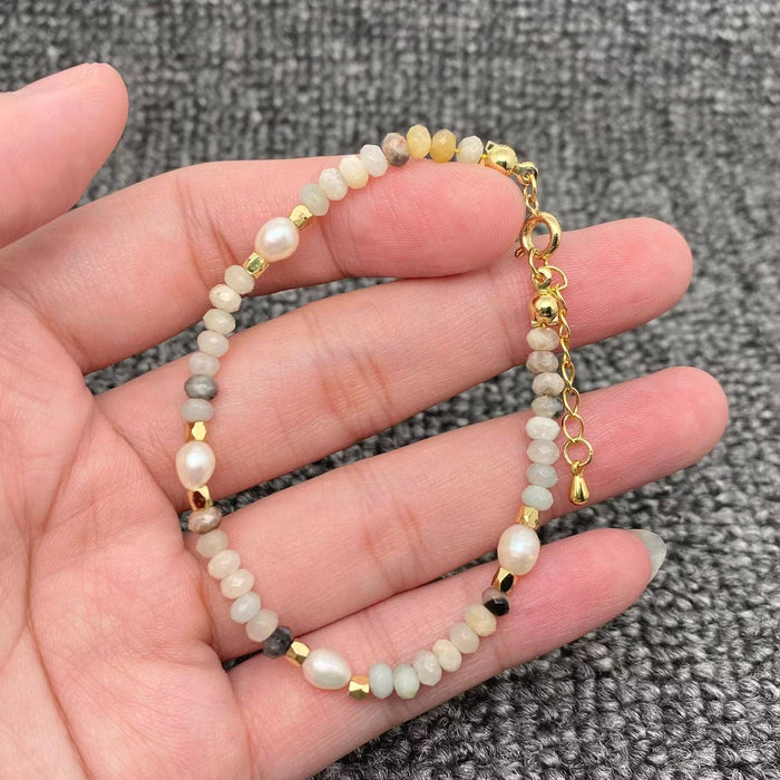 Natural Stone & Pearl Beaded 18K Gold Plated Bracelet