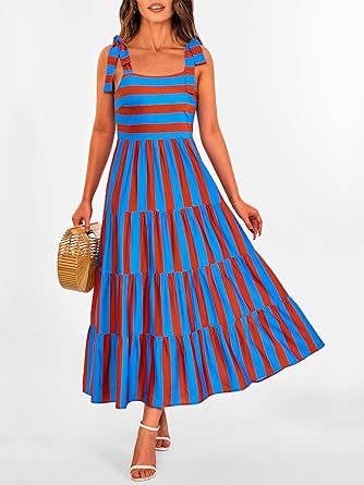 Striped and Floral Sleeveless Maxi Dress