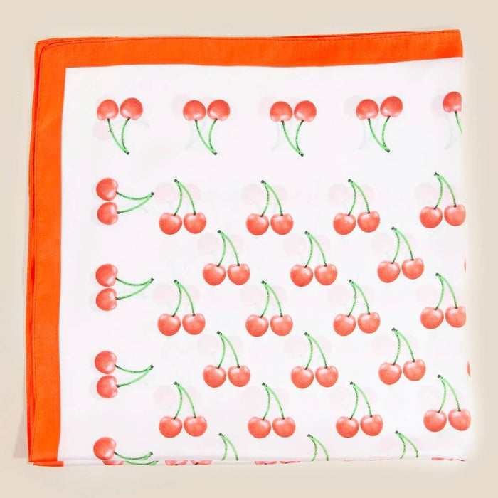 Cherry Print Red Border Square Bandana Scarf