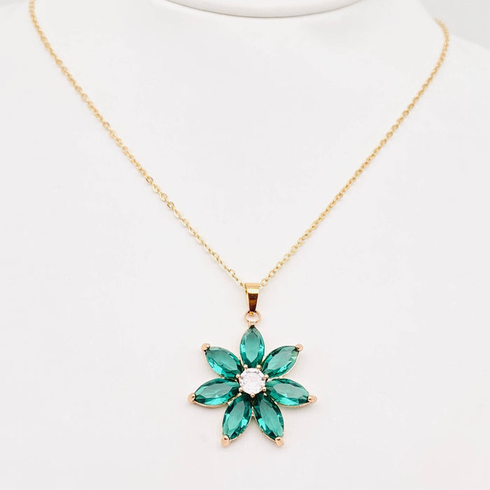 Green Zircon Pendant Stainless Steel Necklace