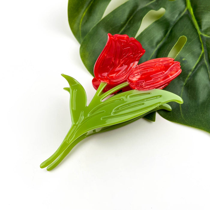 Red Tulip Claw Clip, Floral Hair Clip