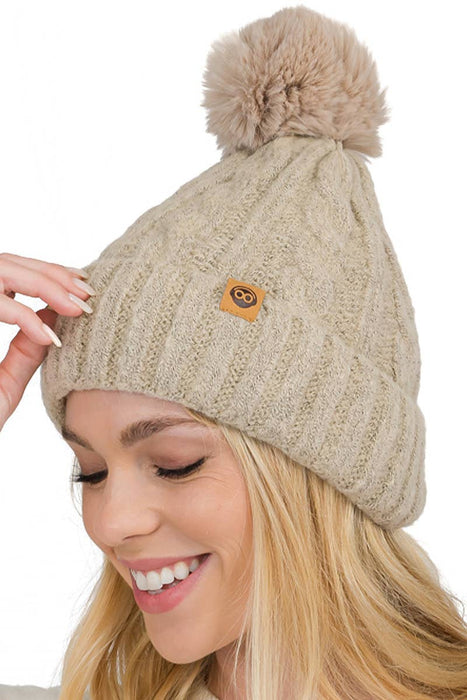 Variegated Cable Knitted Fuzzy Fleece Lined Beanie
