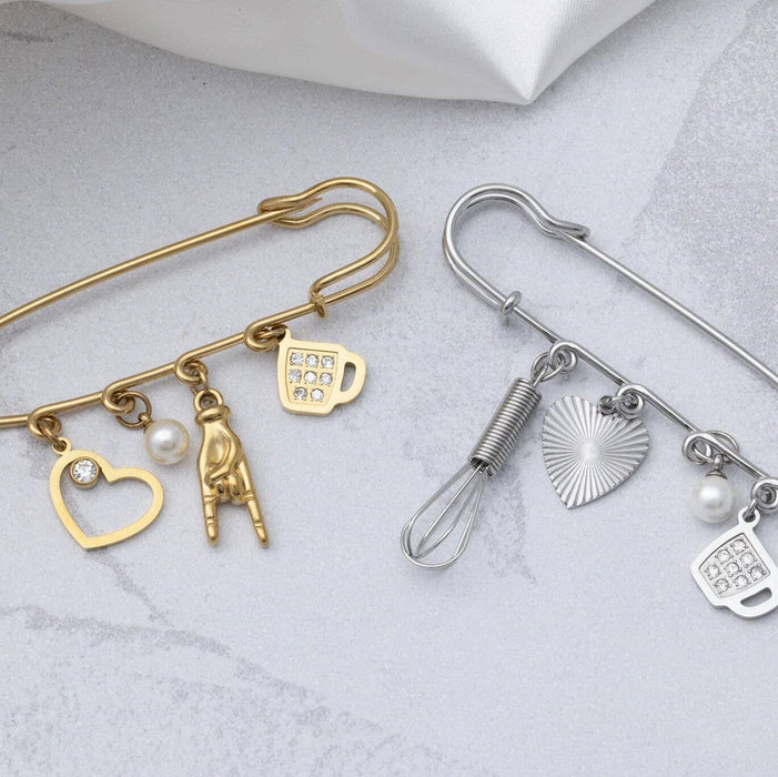 18K Gold Stainless Steel Charm Holder Brooch