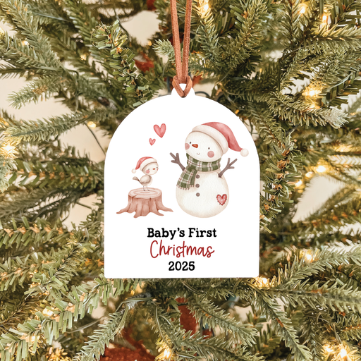 Baby's First Christmas Ornament 2025 | Snowman & Bird Arch