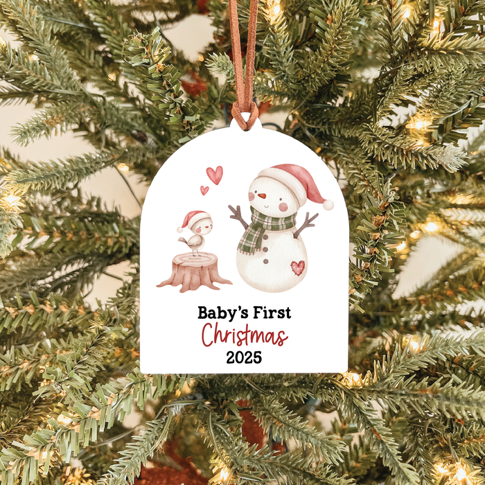 Baby's First Christmas Ornament 2025 | Snowman & Bird Arch