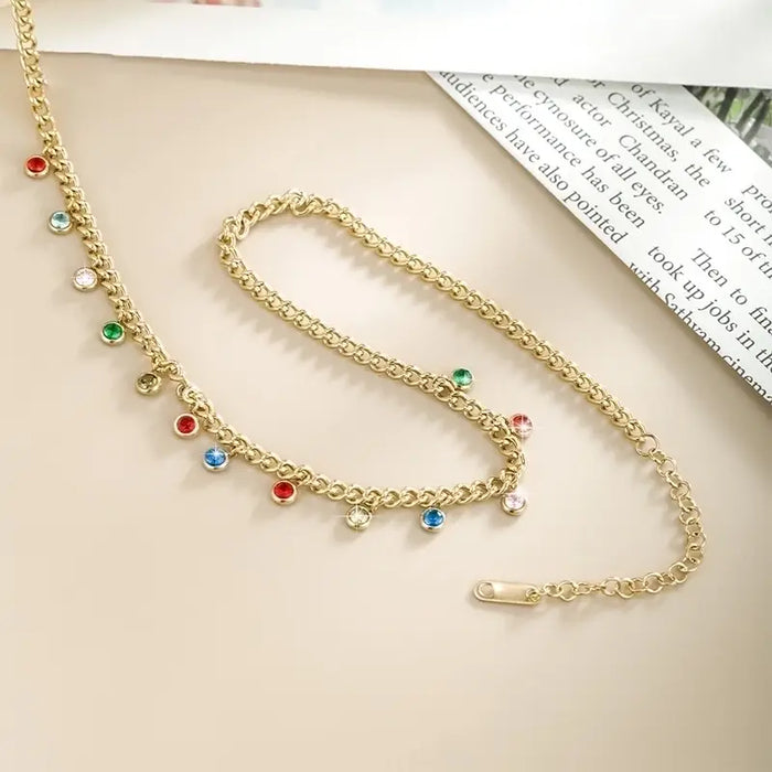 18K Gold Plated Necklace with Color Gem Stones