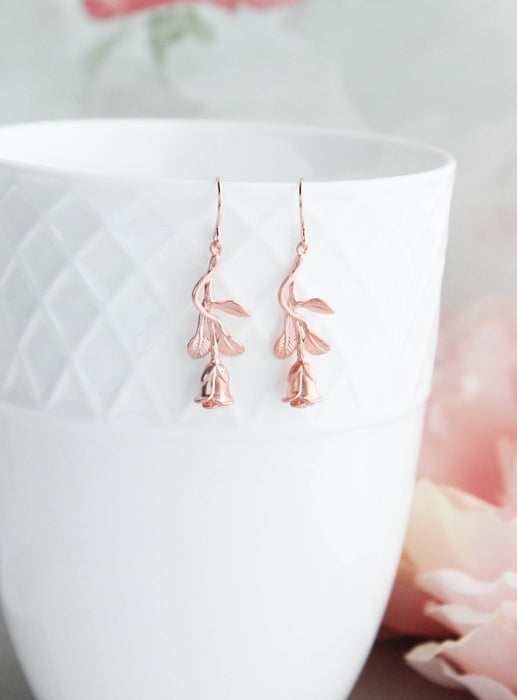 Long Stem Rose Earrings gold