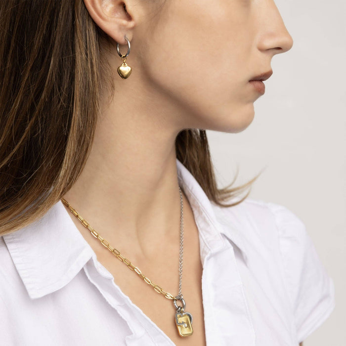 18K Gold Stainless Steel Mixed Metal Heart Charm Earrings