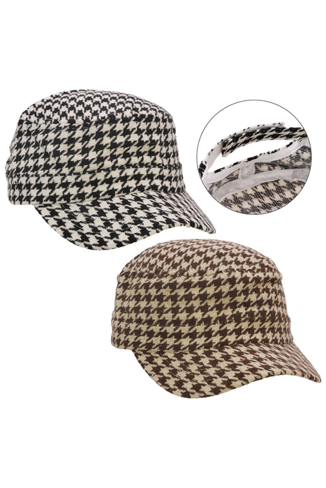 Classic Houndstooth Checkered Woven Cadet Cap