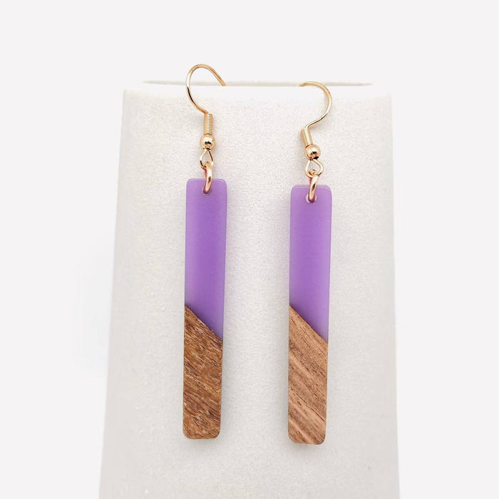 Resin Wooden Stick Rectangular Pendant Earrings