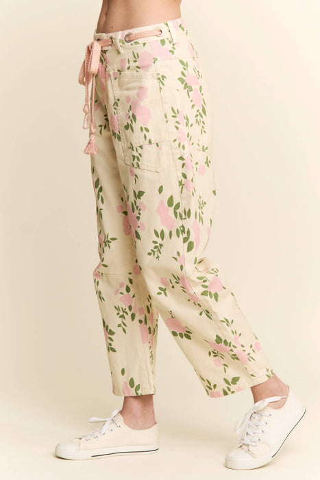 FLORAL PRINT BARREL JEANS