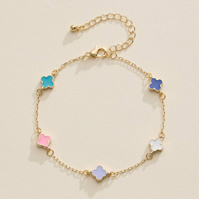 Gold Clover Charm Bracelet with Enamel Accents