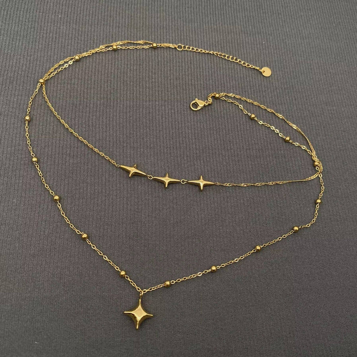 18K Gold Plated SS Star Charm Double Layer Necklace - FGS/MS