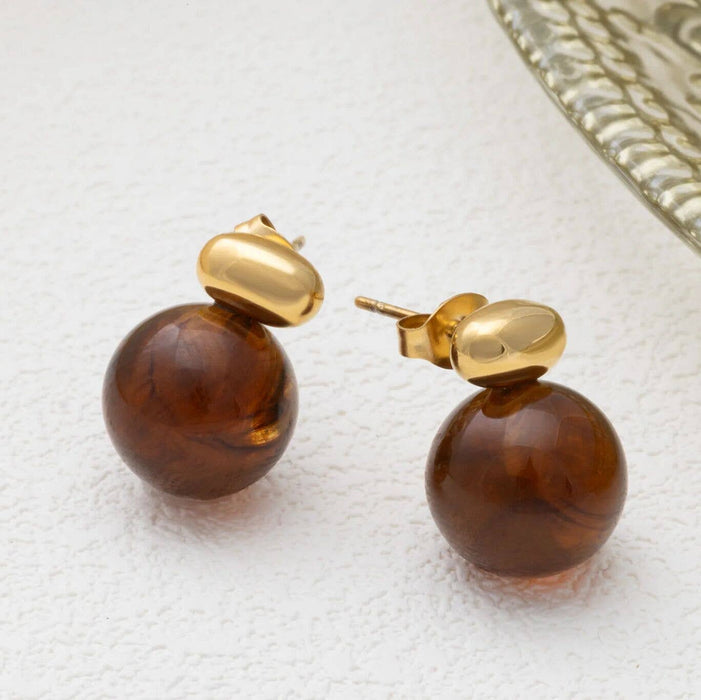 18K Gold PVD Stainless Steel Tortoise Shell Stud Earrings