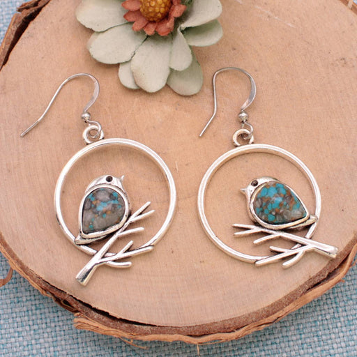 Morning Song Turquoise Bird Silver Earrings