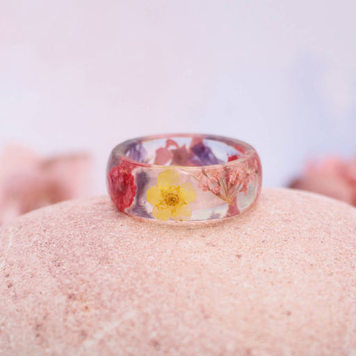 Flower Garden Multicolor Clear Resin Ring