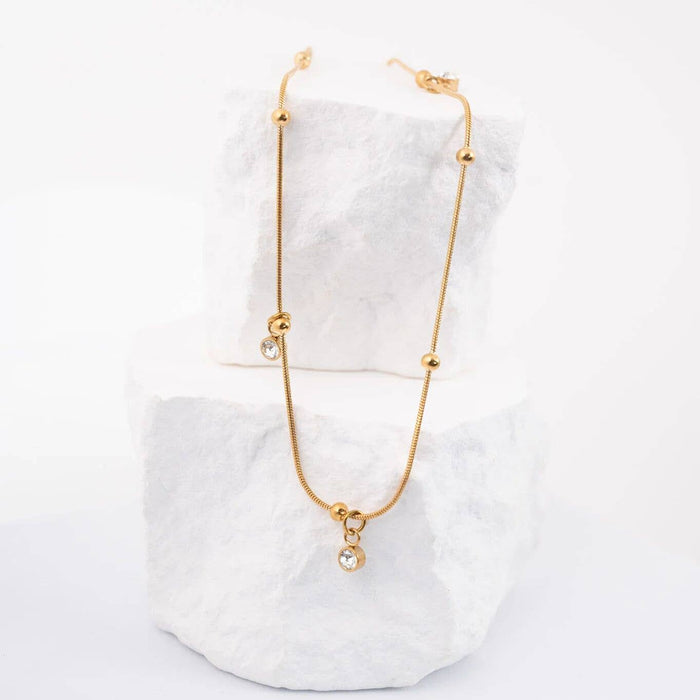 18K Gold PVD Stainless Steel Dangle Stone Necklace