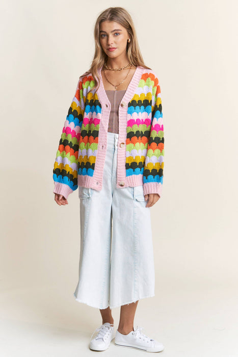 Fish Scales Multicolor Design Knit Cardigan