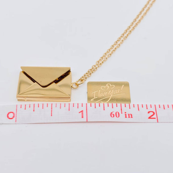 "I Love You" Stainless Steel Openable Envelope Necklace- FGS