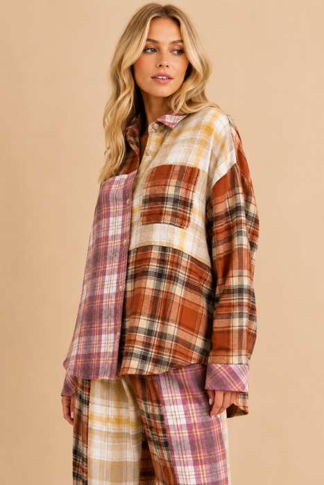 MULTICOLOR PLAID BUTTON DOWN TOP