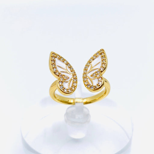 Golden Rhinestone Butterfly Opening Adjustable Ring