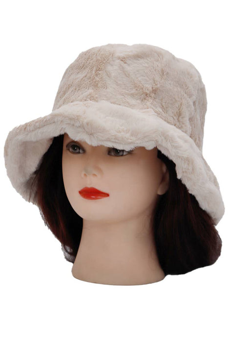 Solid Faux Fur Bucket Hat - Diamond Quilted Fabric