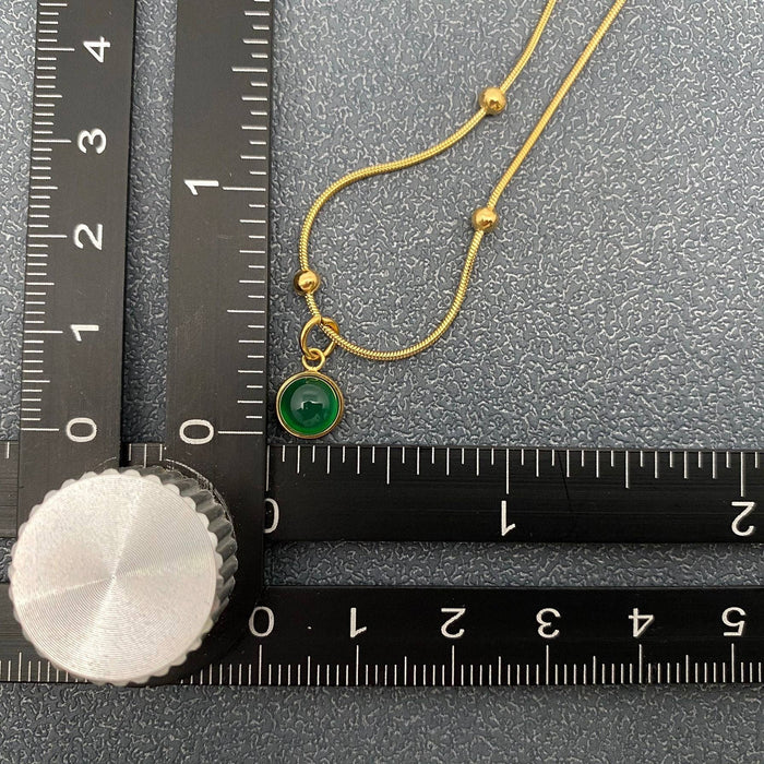 Green Aventurine Round Charm18K Gold Plated Necklace -FGS/CS