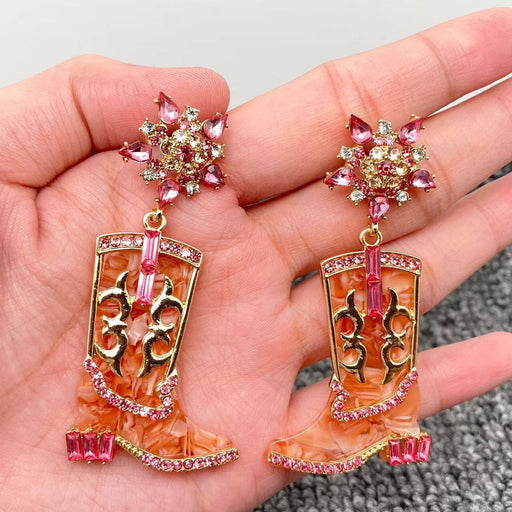 WJ - Western Style Inlaid Rhinestone Boots Post Earrings