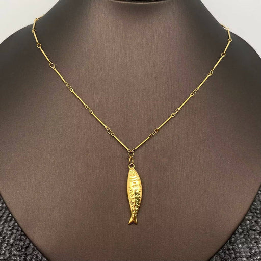 18K Gold Plated Stainless Steel Fish Charm Necklace - FGS
