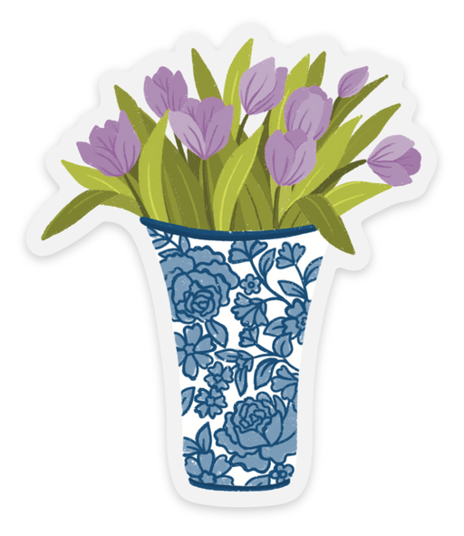 Clear Vase of Tulips Sticker 2.5x3in