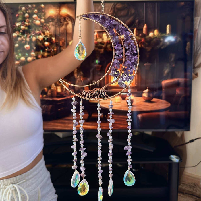 Moon Crystal Suncatcher - Rose Quartz, Red Agate, Amethyst