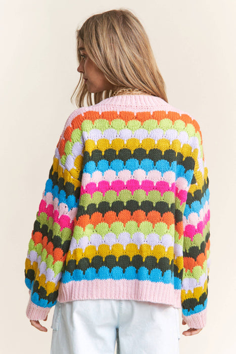 Fish Scales Multicolor Design Knit Cardigan