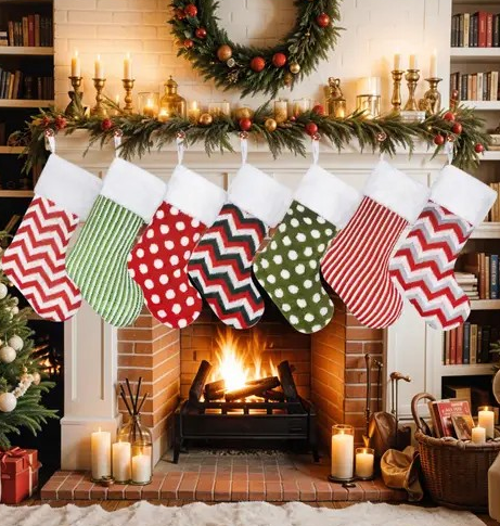 Classic Polka Dot & Striped Knit Christmas Stockings