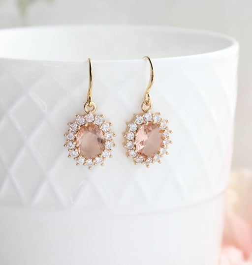 Sparkling Glass Earrings | Oval Drop Earrings | Peach Blush