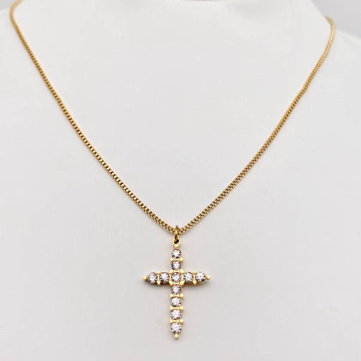 Stainless Steel Inlaid Zircon Cross Pendant Necklace - FGS