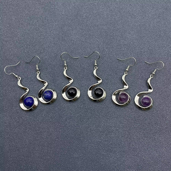 Geometric Dangle Earrings Inlaid with Natural Stone