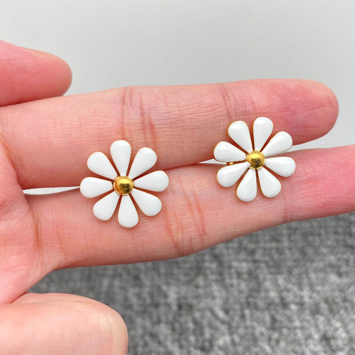 FGS - Enamel Daisy 18K Gold Plated Stainless Steel Ear Studs