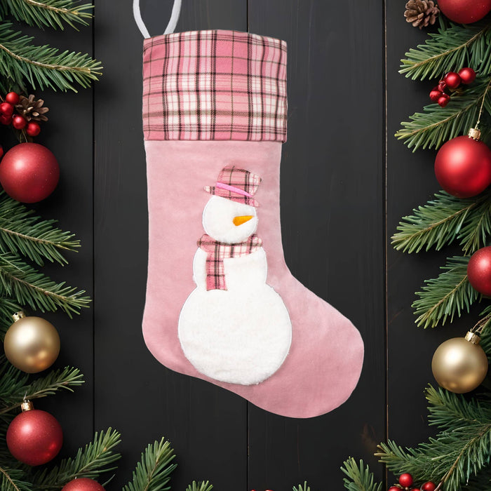 Pink Tones Embroidered Fuzzy Christmas Stockings