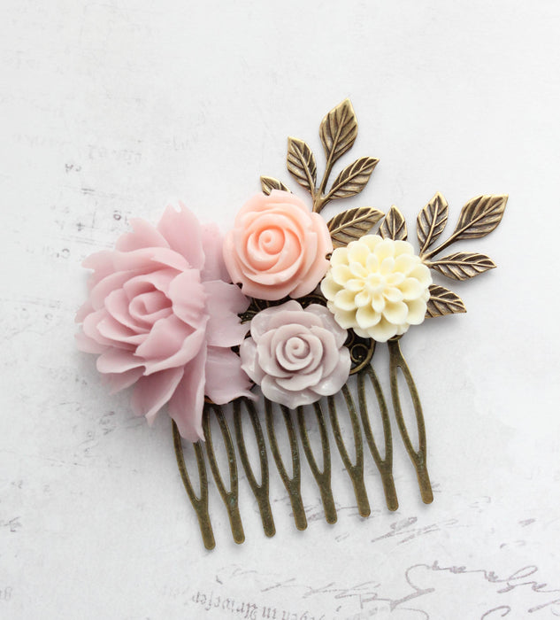 Flower Hair Comb | Vintage Style | Lavender Pink and Purple