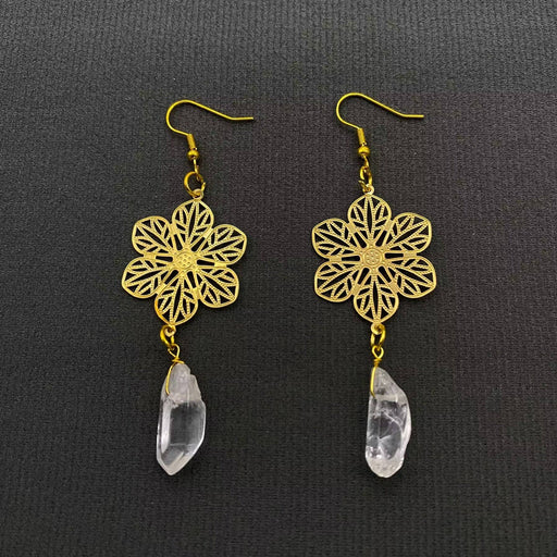 White Crystal Gold Plated Snowflakes Charm Dangle Earrings