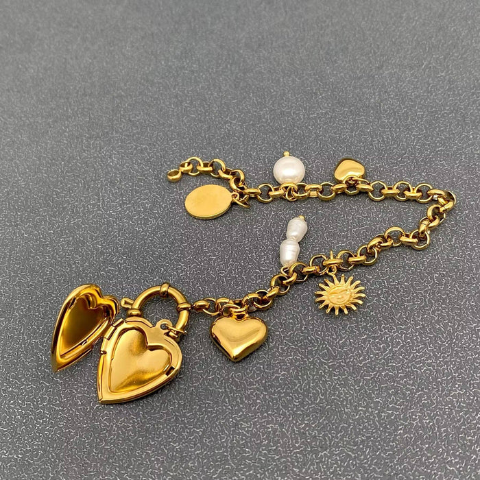 Heart Lcoket Charm 18K Gold Plated S.Steel Bracelet