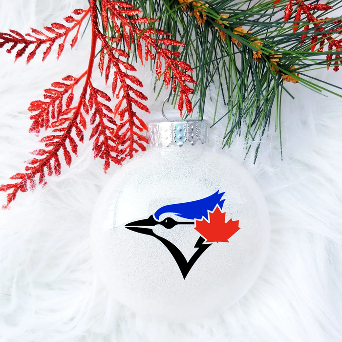 Jays | Ornament | White Glitter | Plastic | Toronto Baseball
