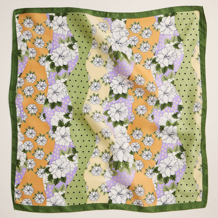 Retro Floral Print Scarf – Colorful Silk-Feel Square Scarf