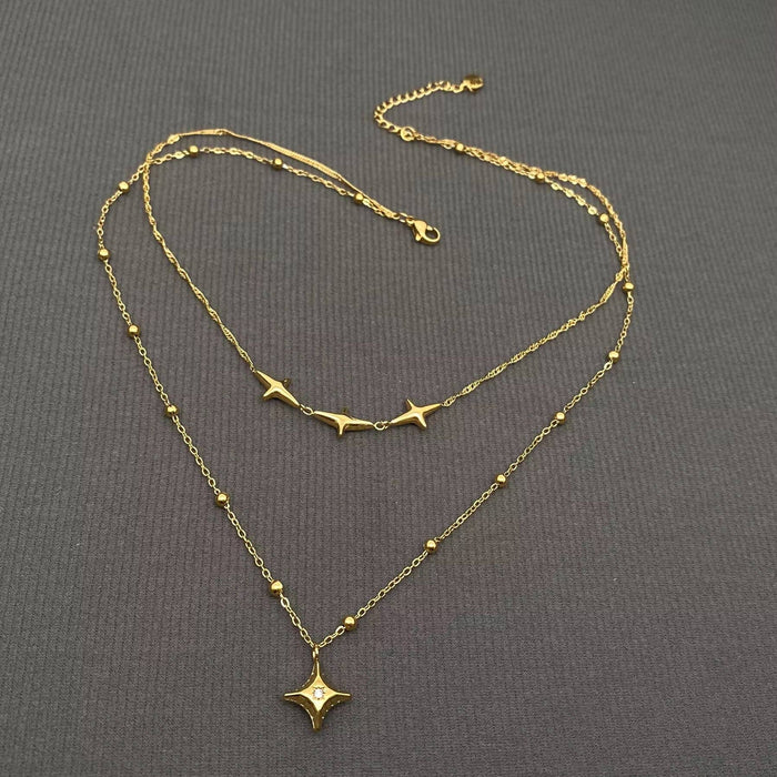 18K Gold Plated SS Star Charm Double Layer Necklace - FGS/MS
