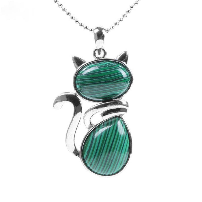 Natural Stone Cat-shaped Pendant Necklace - CS