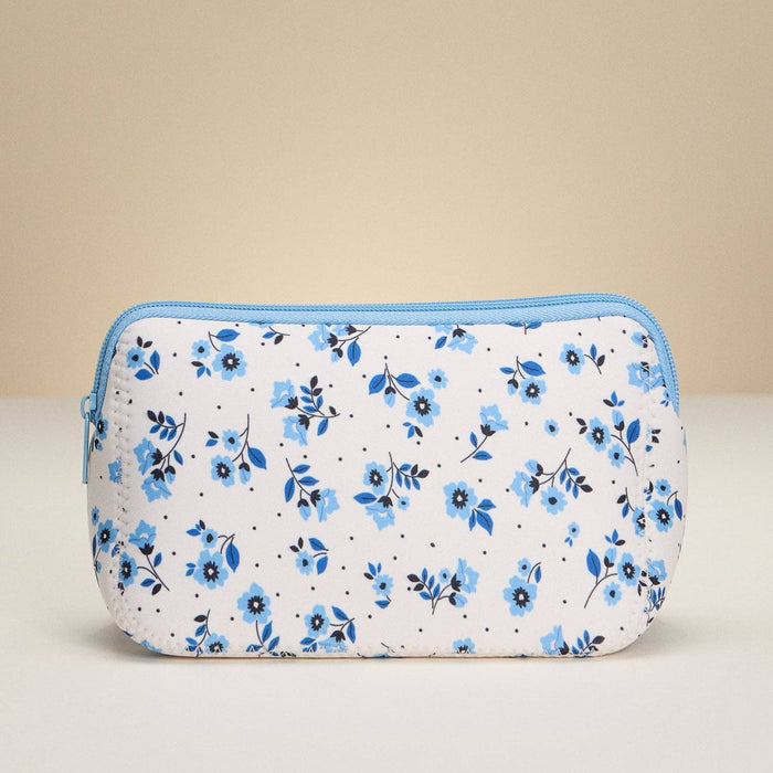 Blue Neoprene Floral Pouch