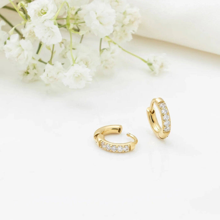 14K Gold Filled PLUS CZ Stone Huggie Earrings