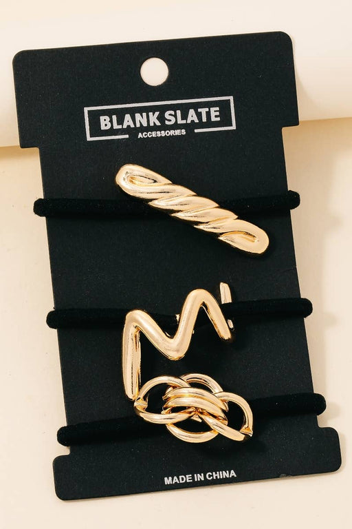 Mixed 3Pc Metallic Charms Hair Tie Set