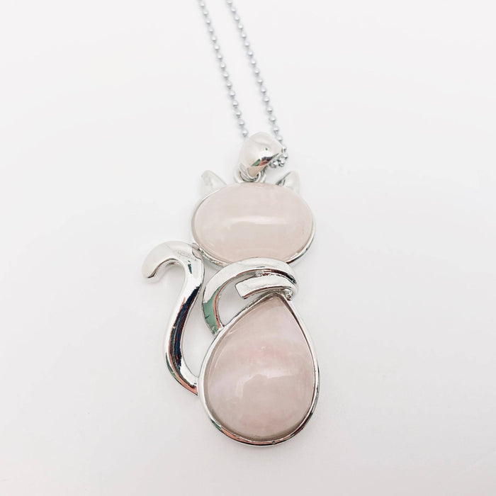 Natural Stone Cat-shaped Pendant Necklace - CS